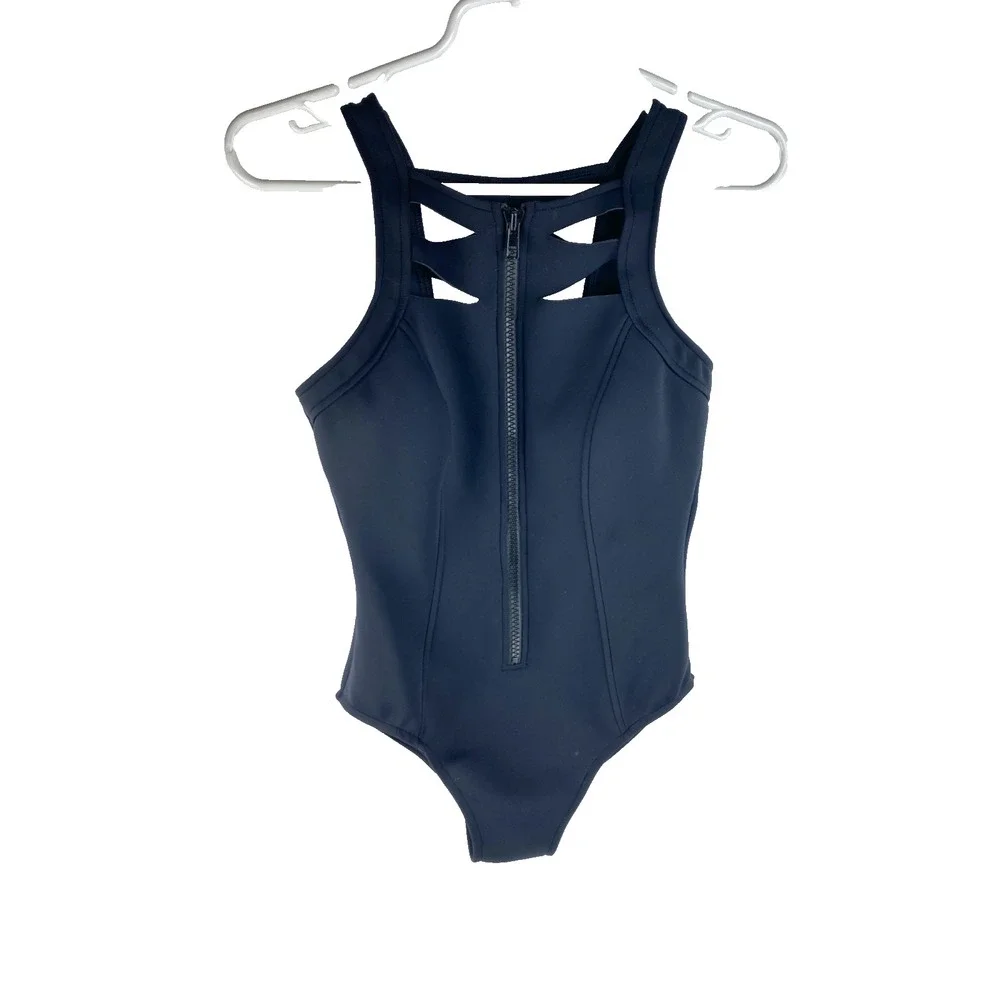 Magicsuit Womens 8 One Piece Bathing Swim Suit Zip Cut Out Stretch Black Beach